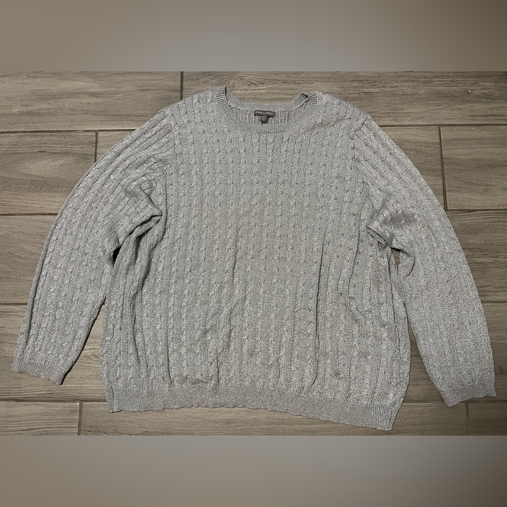 Jessica London Women's Plated Gray Plus Size Cable Crewneck Sweater, 3X